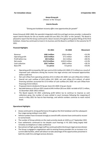 Vorschaubild Anexo Group Plc Halbjahresbericht 2021-h1