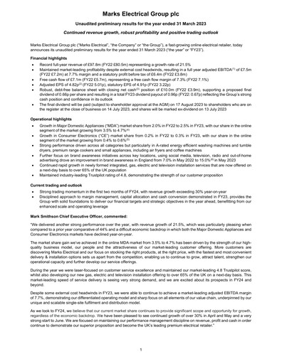 Thumbnail Marks Electrical Group Financial Report 2023