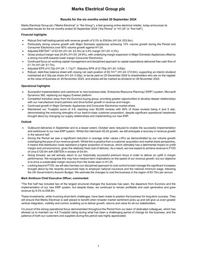 Thumbnail Marks Electrical Group Half-year Report 2025-h1