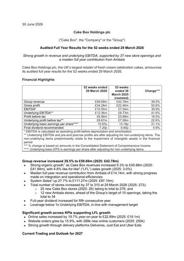 Vorschaubild Cake Box Holdings Finanzbericht 2026
