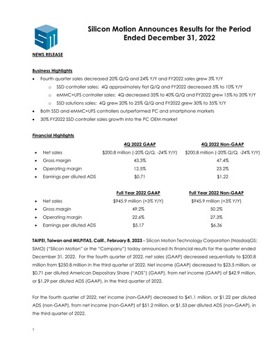 Thumbnail Silicon Motion
 Quarterly Report 2022-q4
