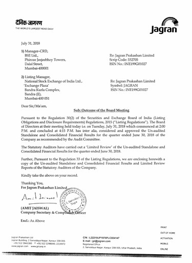 Vorschaubild Jagran Prakashan Quartalsbericht 2018-q1