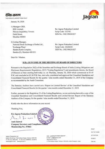 Vorschaubild Jagran Prakashan Quartalsbericht 2019-q3