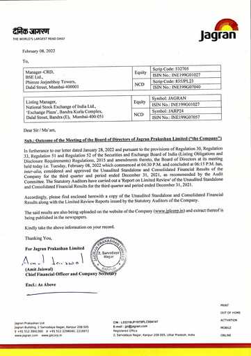 Vorschaubild Jagran Prakashan Quartalsbericht 2021-q3