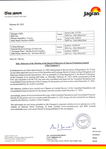 Vorschaubild Jagran Prakashan Quartalsbericht 2022-q3