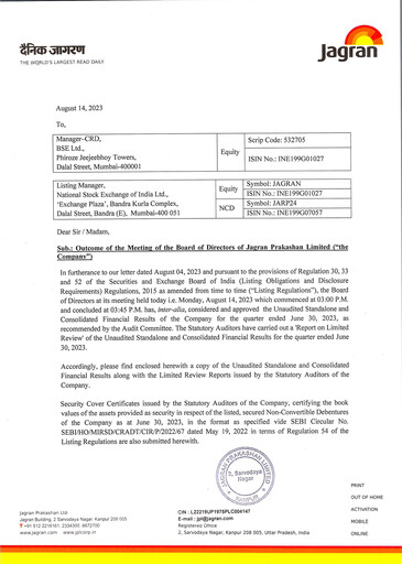 Vorschaubild Jagran Prakashan Quartalsbericht 2023-q1
