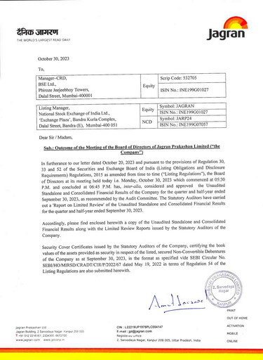 Vorschaubild Jagran Prakashan Quartalsbericht 2023-q2