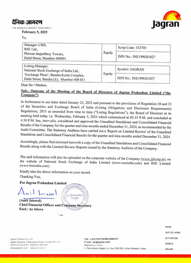 Vorschaubild Jagran Prakashan Quartalsbericht 2024-q3