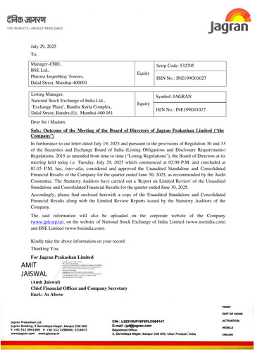 Vorschaubild Jagran Prakashan Quartalsbericht 2025-q2