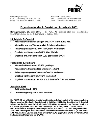 Miniature PUMA Rapport trimestriel 2001-q2