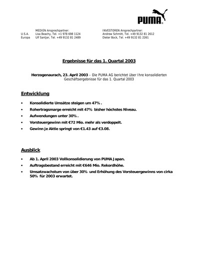 Miniature PUMA Rapport trimestriel 2003-q1