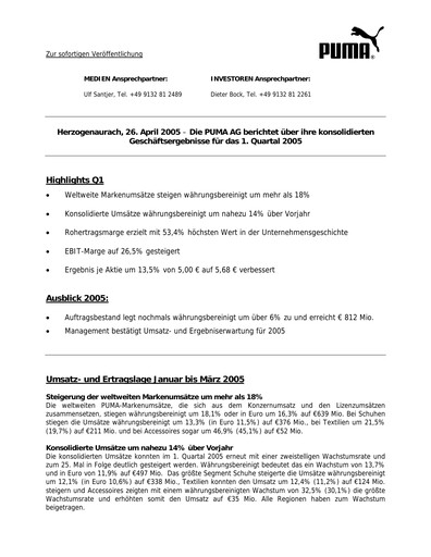 Miniature PUMA Rapport trimestriel 2005-q1