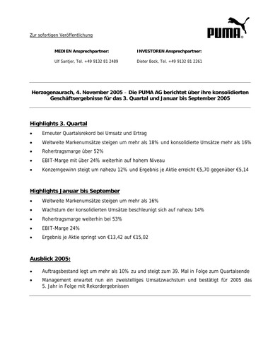 Miniature PUMA Rapport trimestriel 2005-q3