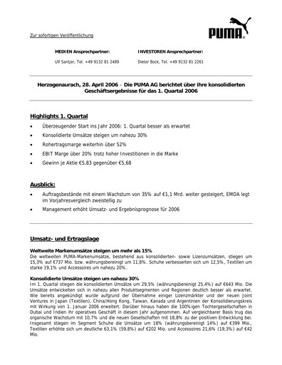 Miniature PUMA Rapport trimestriel 2006-q1