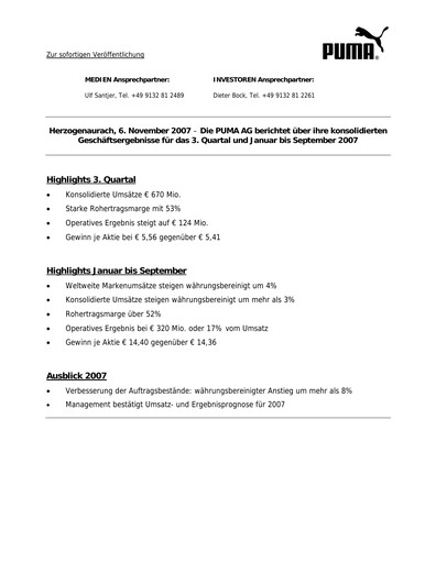 Miniature PUMA Rapport trimestriel 2007-q3