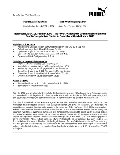 Miniature PUMA Rapport trimestriel 2008-q4