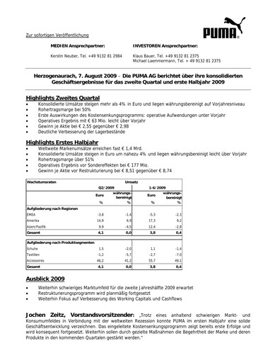 Miniature PUMA Rapport trimestriel 2009-q2