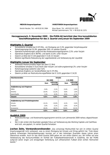 Miniature PUMA Rapport trimestriel 2009-q3