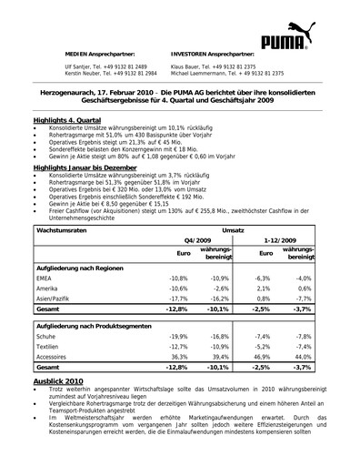 Miniature PUMA Rapport trimestriel 2009-q4