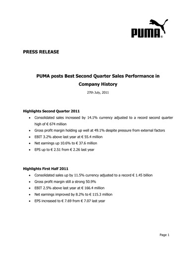Thumbnail PUMA Quarterly Report 2011-q2