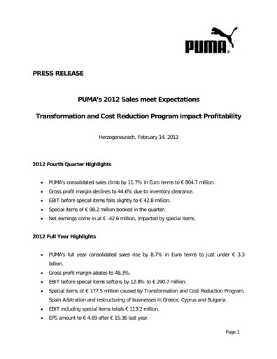 Thumbnail PUMA Quarterly Report 2012-q4