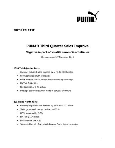 Thumbnail PUMA Quarterly Report 2014-q3
