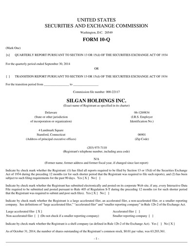 Thumbnail Silgan Holdings
 Quarterly Report 2014-q3