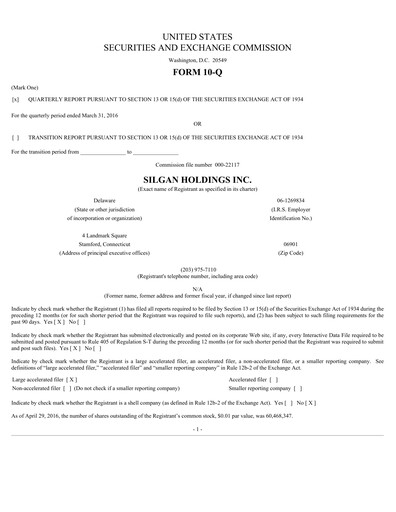 Thumbnail Silgan Holdings
 Quarterly Report 2016-q1