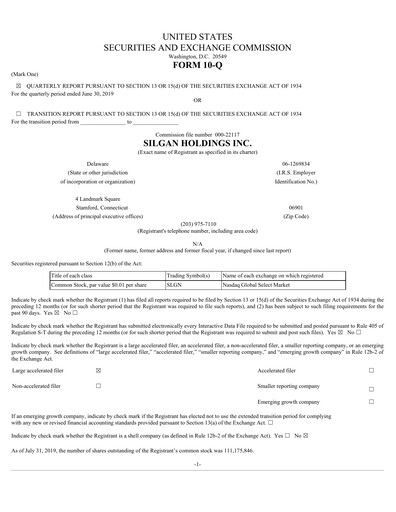 Thumbnail Silgan Holdings
 Quarterly Report 2019-q2