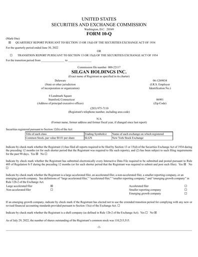 Thumbnail Silgan Holdings
 Quarterly Report 2022-q2