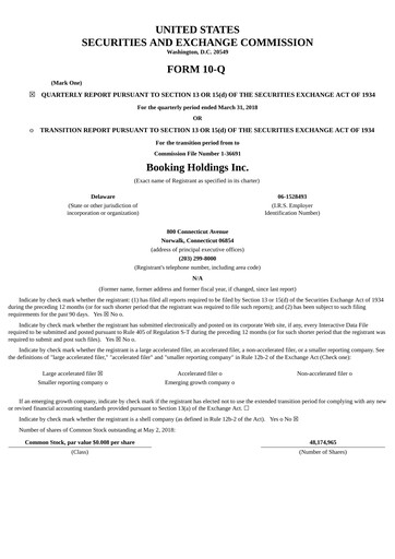 Thumbnail Booking Holdings (Booking.com) Quarterly Report 2018-q1