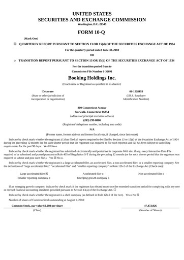 Thumbnail Booking Holdings (Booking.com) Quarterly Report 2018-q2
