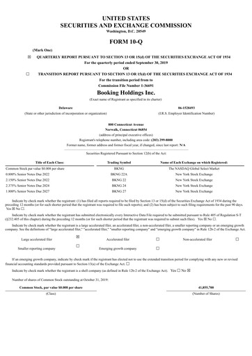 Thumbnail Booking Holdings (Booking.com) Quarterly Report 2019-q3