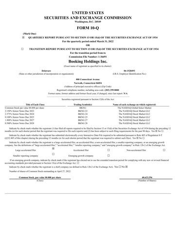 Thumbnail Booking Holdings (Booking.com) Quarterly Report 2022-q1