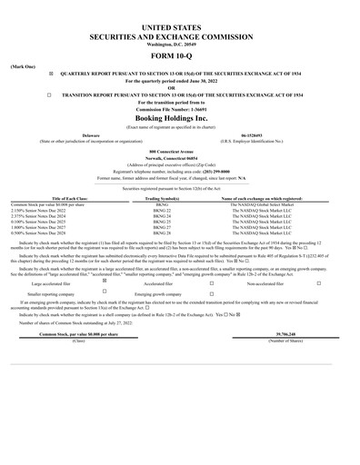 Thumbnail Booking Holdings (Booking.com) Quarterly Report 2022-q2