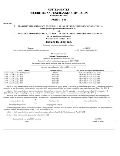 Thumbnail Booking Holdings (Booking.com) Quarterly Report 2022-q3