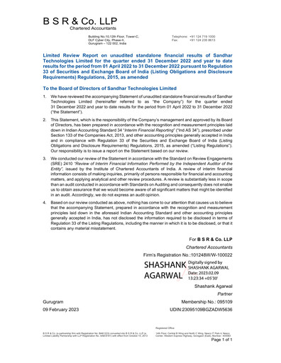 Thumbnail Sandhar Quarterly Report 2022-q3