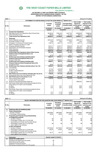 Thumbnail West Coast Paper Mills Financial Statement 2012-2013