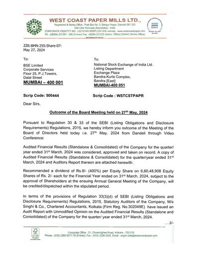 Thumbnail West Coast Paper Mills Financial Statement 2023-2024