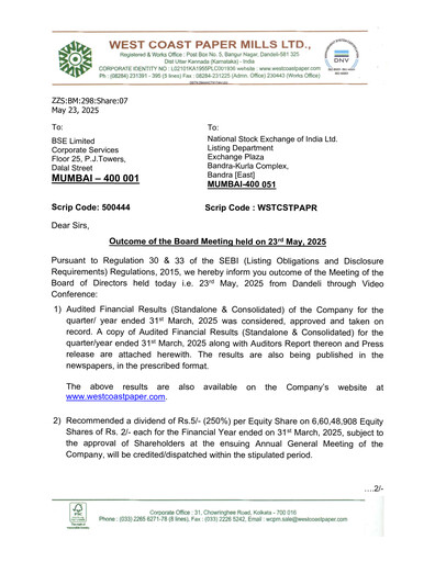 Thumbnail West Coast Paper Mills Financial Statement 2024-2025