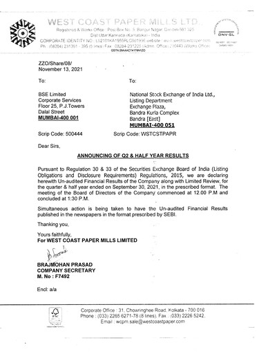 Thumbnail West Coast Paper Mills Quarterly Report 2021-q2