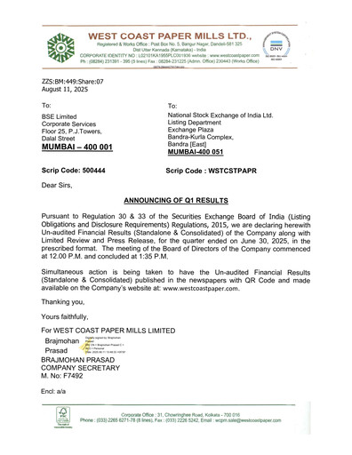 Thumbnail West Coast Paper Mills Quarterly Report 2025-q1
