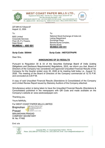 Thumbnail West Coast Paper Mills Quarterly Report 2026-q1
