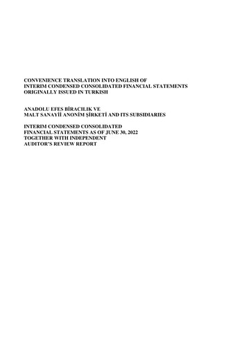 Thumbnail Efes Beverage Group
 Financial Statement 2022-h1