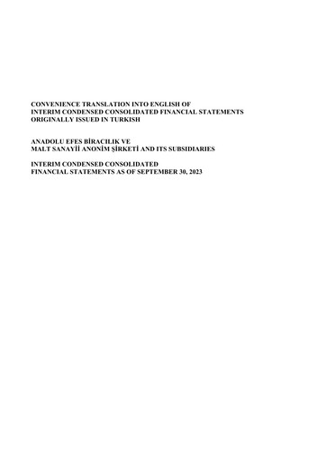 Thumbnail Efes Beverage Group
 Financial Statement 2023-q3