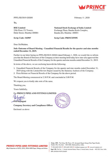 Thumbnail Prince Pipes And Fittings
 Quarterly Report 2020-q3