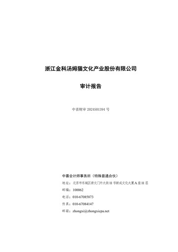 Miniature Zhejiang Jinke Tom Culture Industry Bilan financier 2023