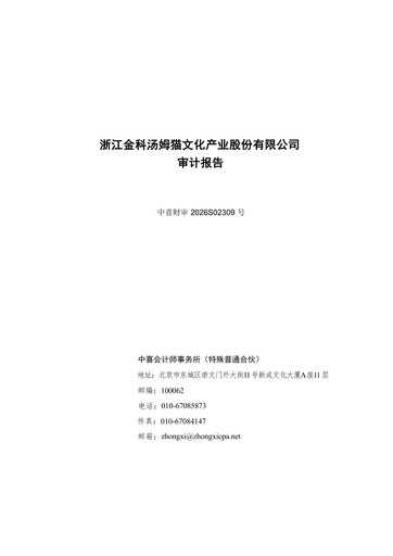 Miniature Zhejiang Jinke Tom Culture Industry Bilan financier 2025