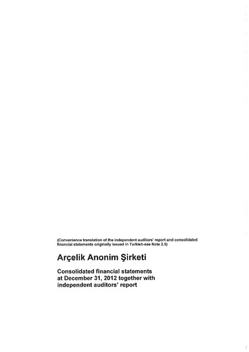 Vorschaubild Arçelik Finanzmitteilung 2012