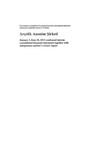 Vorschaubild Arçelik Finanzmitteilung 2013-h1